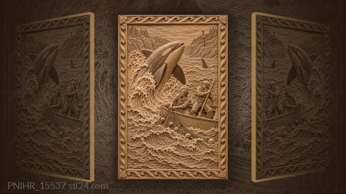 Killer whale rises beside the fishing boat 3d STL model