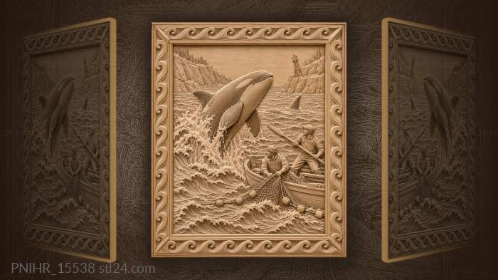 Whale breaching near fishing boat 3d STL model