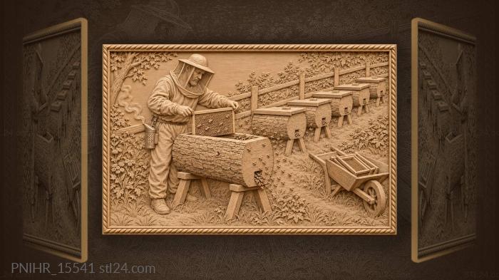 Beekeeper with comb and smoker 3d STL model
