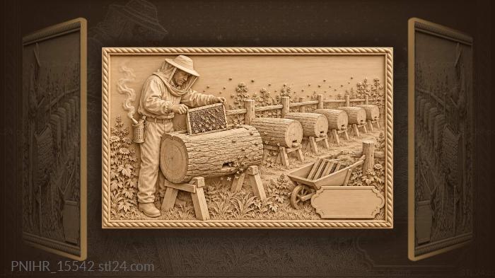Beekeeper lifting honey comb with smoke 3d STL model
