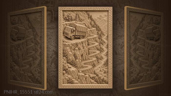 Mountain road with truck and biker 3d STL model