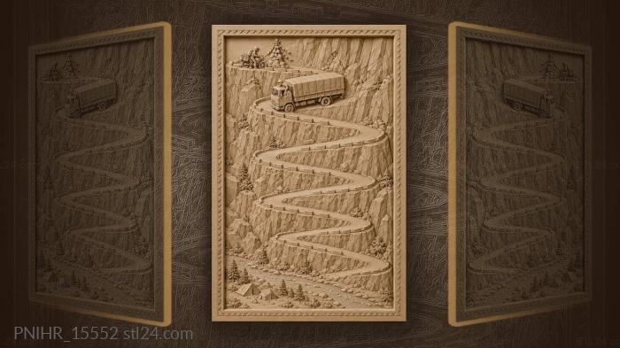 Mountain road truck and motorcyclist 3d STL model