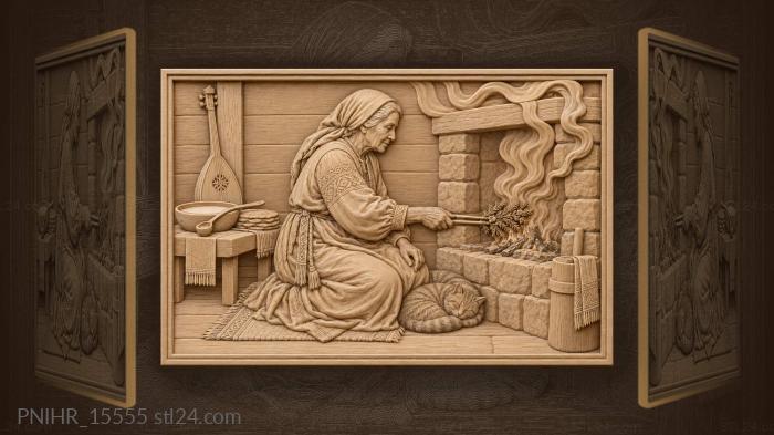 Old woman hearth juniper smoke cat 3d STL model