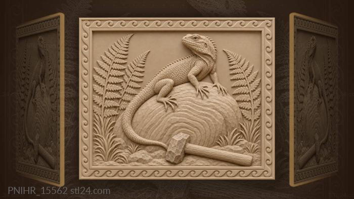 Little lizard races around the stone 3d STL model
