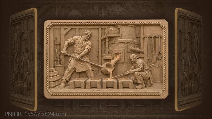 Foundryman carries molten metal toward the mould 3d STL model