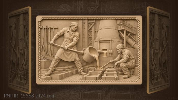 Workers tame the fire through hard work 3d STL model