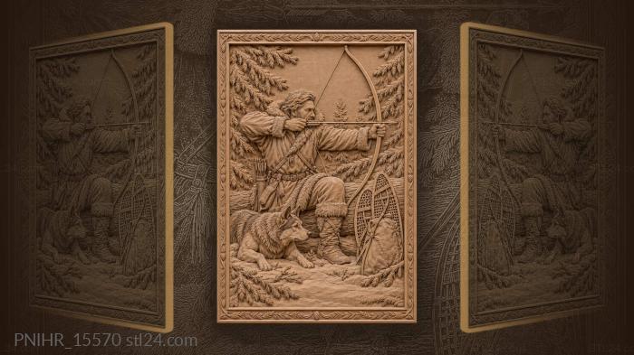 Hunter aims his bow behind a fallen tree 3d STL model