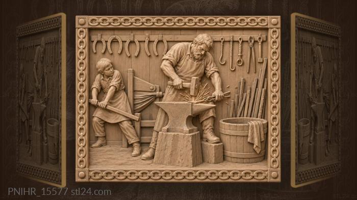 Blacksmith hammers a bar upon the anvil 3d STL model