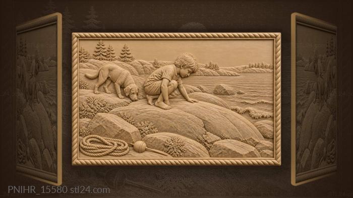 Boy and dog by glacial stones 3d STL model