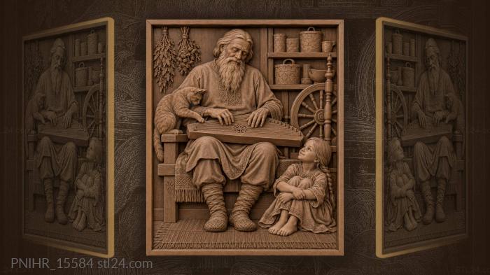 Old man kantele music and granddaughter 3d STL model