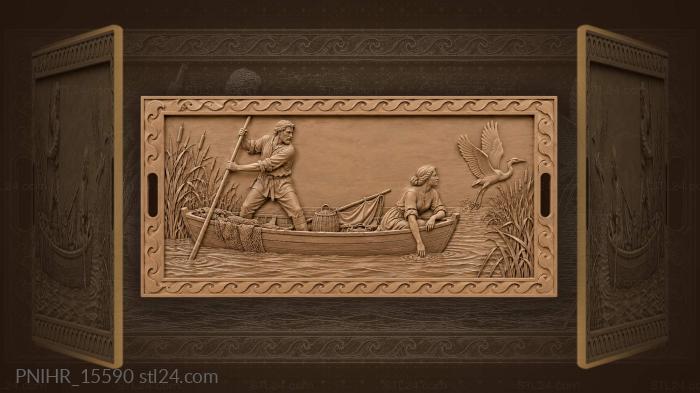 Man poles the boat past reed beds 3d STL model