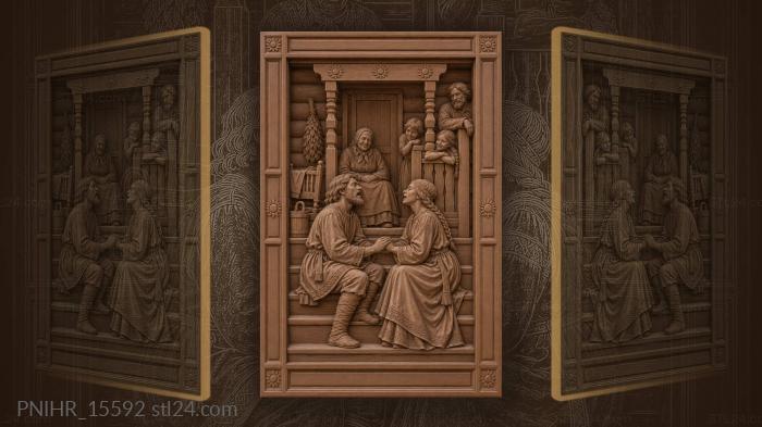 Village listens to the singers at a log cottage 3d STL model