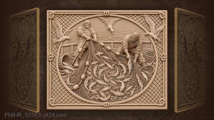 Fishermen haul vendace over the gunwale 3d STL model