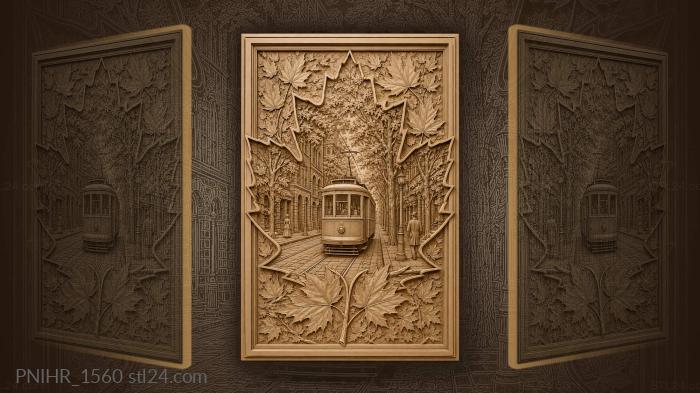 Tram running inside a maple leaf 3d STL model