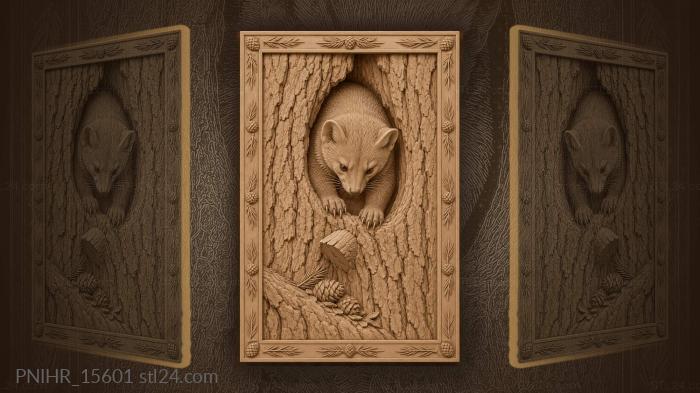 Pine marten in tree hollow 3d STL model