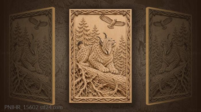 Lynx and hawk above forest 3d STL model