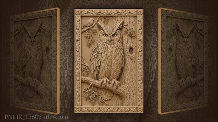 Eagle owl against trunk with knothole 3d STL model