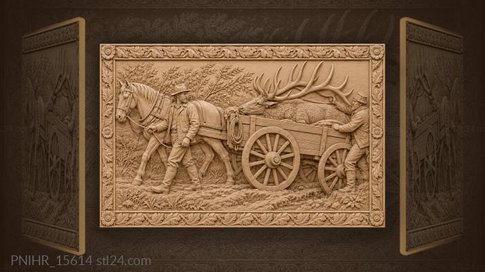 Elk cart with farmer and helper 3d STL model