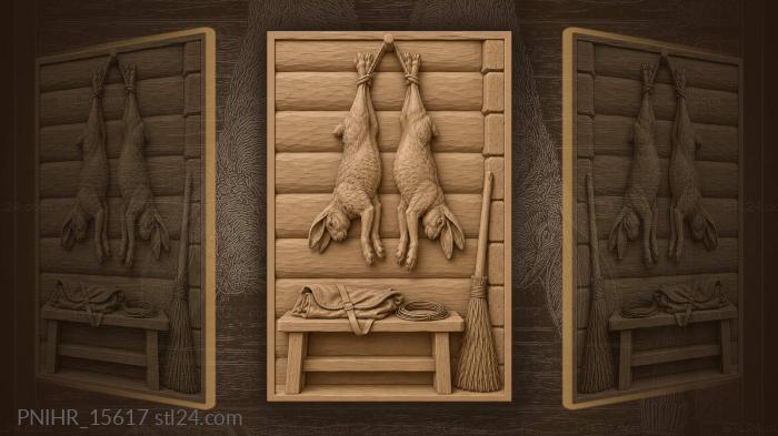 Rustic hares with hunting gear 3d STL model