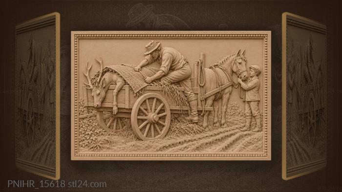 Deer on cart with man and boy 3d STL model