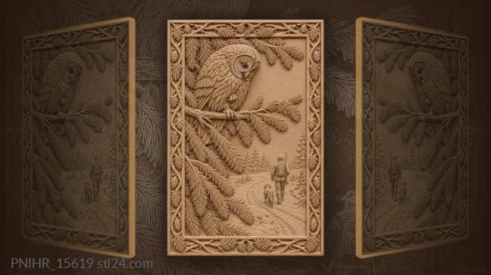 Owl hunter spruce forest scene 3d STL model