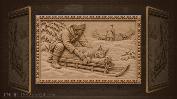 Lynx on winter hand sledge 3d STL model