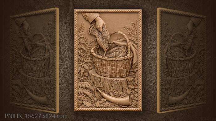 Birds laid into a basket on a stump 3d STL model