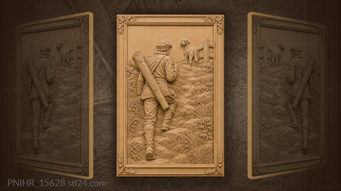 Hunter climbing the rise toward his dog 3d STL model