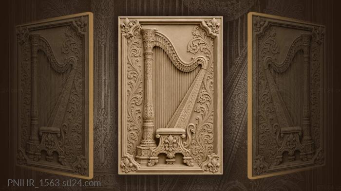 Elegant harp with floral corners 3d STL model