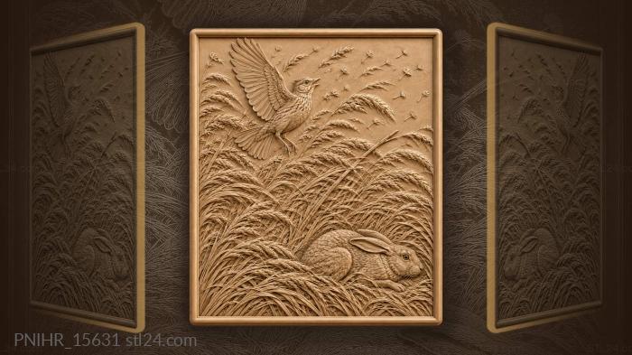 Windblown meadow lark and hare 3d STL model