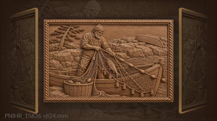Northern fisherman hauling whitefish net 3d STL model