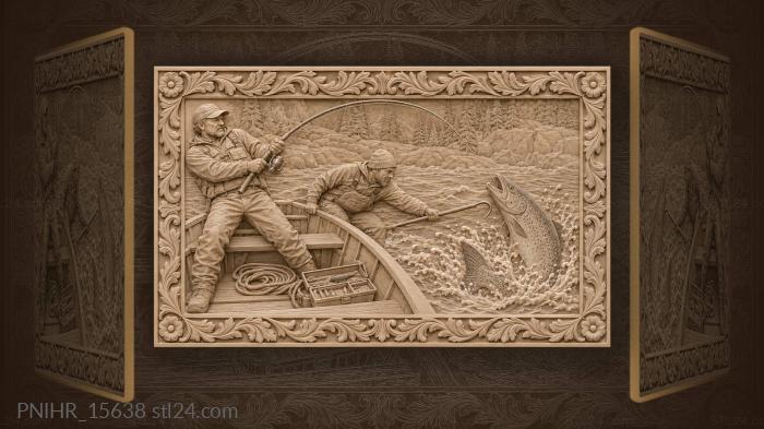 Angler fights a taimen beside the boat 3d STL model