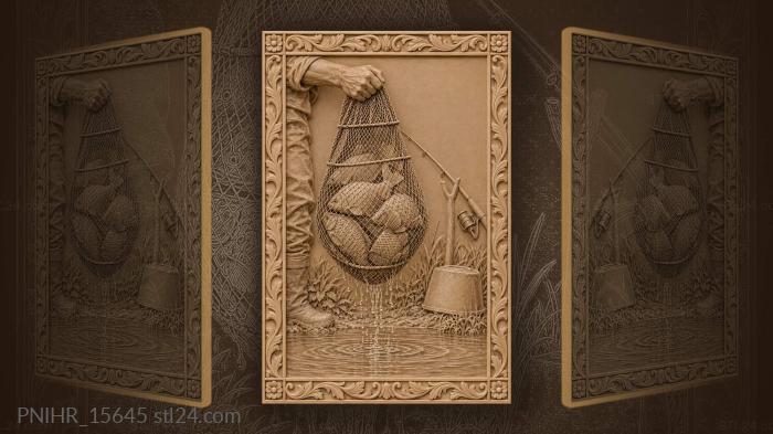 Carp catch full fishing net 3d STL model
