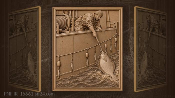 Flatfish rising with fishing seiner 3d STL model