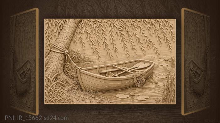 Quiet backwater willow and rowboat 3d STL model
