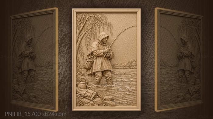 Fisherman in an oilskin cape under rain 3d STL model