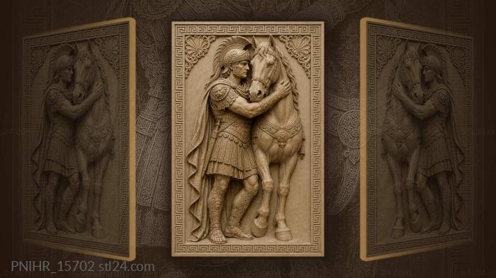 Warrior embracing a horse by the neck 3d STL model