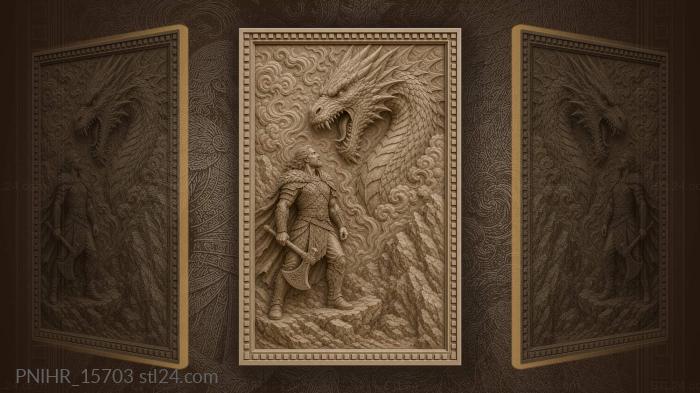 Axeman facing a roaring dragon head 3d STL model