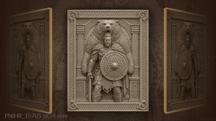 Bear snarling behind the shield bearer 3d STL model