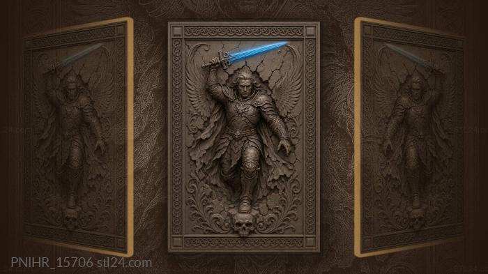 Dark armored warrior with glowing blue sword 3d STL model