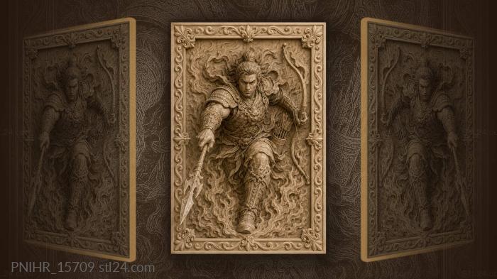 Archer with spear amid rising flames 3d STL model
