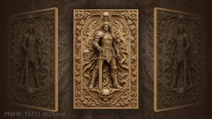 Skulls and wings around a lowered sword 3d STL model