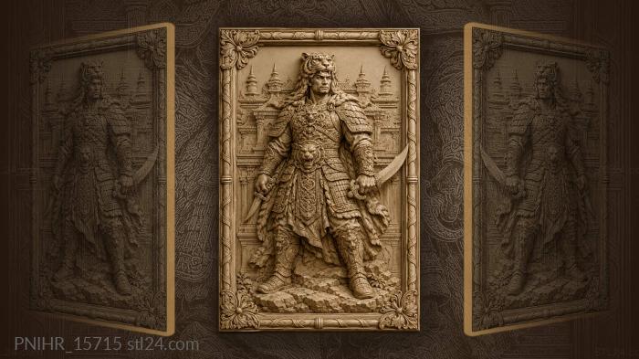 Tiger-crowned warrior with sabre and dagger 3d STL model