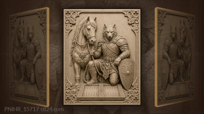 Wolf headed man holding a horse 3d STL model