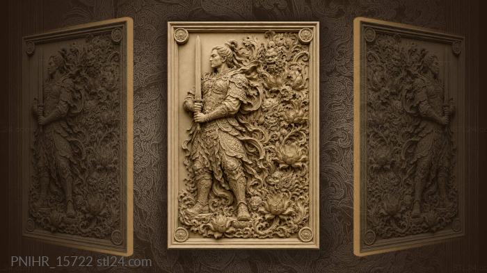 Sword raised among grotesque masks 3d STL model