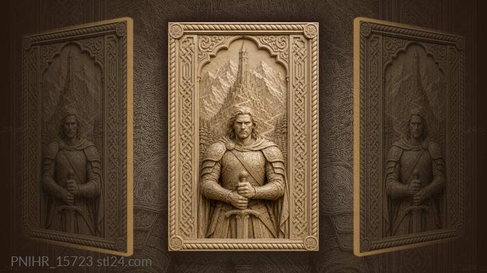 Tower in snowy mountains behind a swordsman 3d STL model