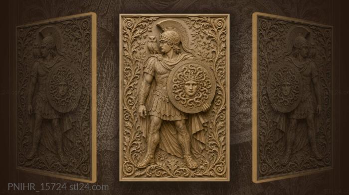 Owl on his shoulder and a gorgon shield 3d STL model