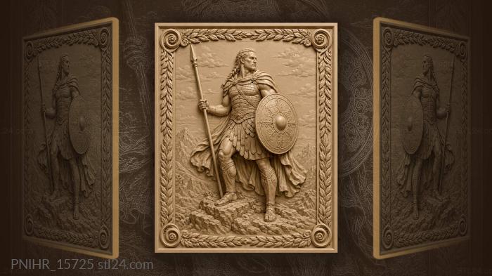 Fighter with a long braid and shield 3d STL model