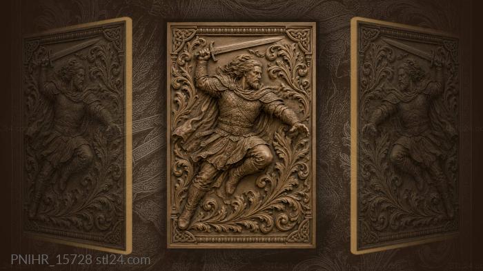 Bearded fighter leaping with his sword 3d STL model