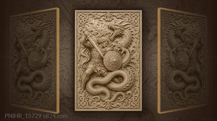 Warrior battling fiery dragon might 3d STL model